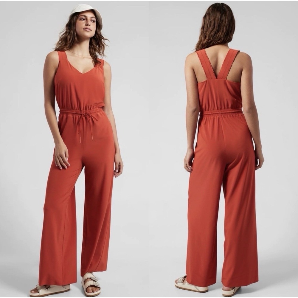 Athleta Savannah Wide Leg Jumpsuit in Currant Red Size 12 Sporty Athletic
